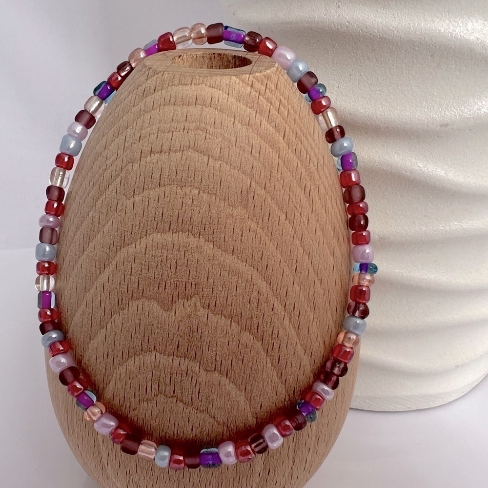 Stretch Beaded Anklet Purple Red Pink Size 9